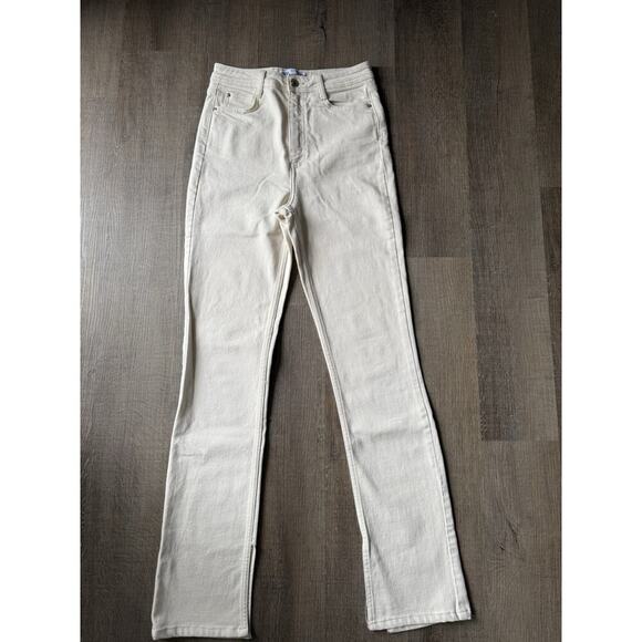 Zara Side Slit High Waisted Slim Straight Denim Jeans in Ecru Ivory Womens Sz 4 - Picture 1 of 9